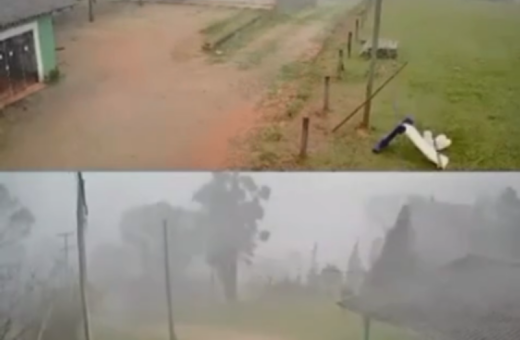 VÍDEO: Ventania e granizo destroem telhado em 45 segundos e assusta moradores na área rural de Araucária