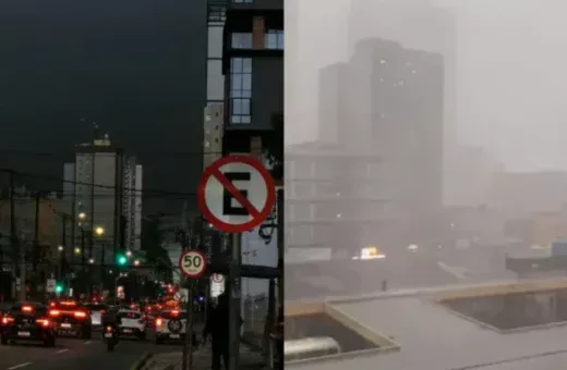 Temporal transforma tarde em noite em Curitiba, provoca granizo, alagamentos e rajadas acima de 60 km/h