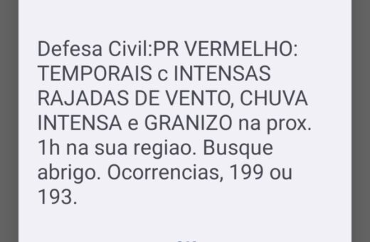 Defesa Civil emite alerta vermelho para Araucária e região: temporais podem chegar com granizo e rajadas intensas