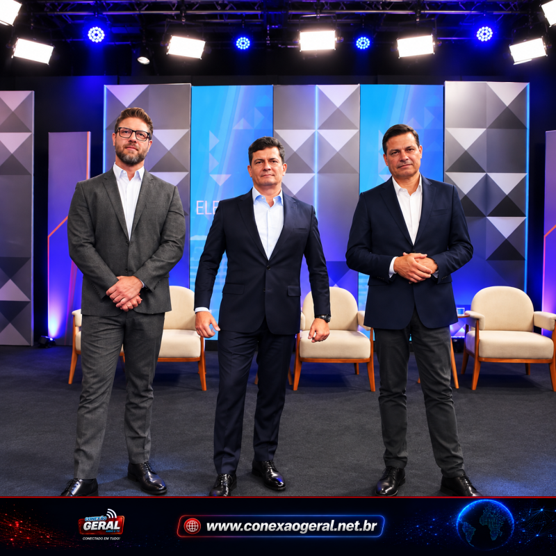 Debate na RPC coloca Moro, Sandro Alex e Requião Filho frente a frente na reta final no Paraná