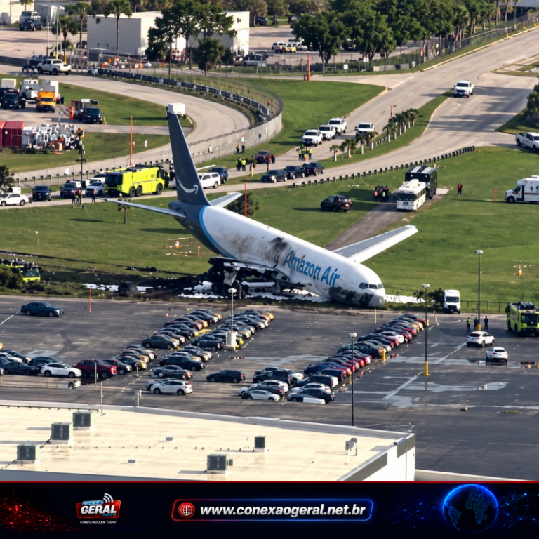 Avião cargueiro da Amazon sai da pista em Miami e deixa ao menos cinco mortos