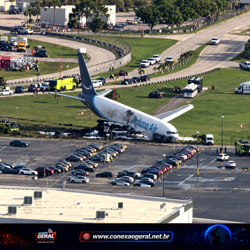 Avião cargueiro da Amazon sai da pista em Miami e deixa ao menos cinco mortos