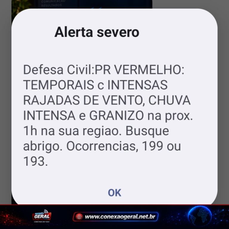 Defesa Civil emite alerta vermelho para Araucária e região: temporais podem chegar com granizo e rajadas intensas